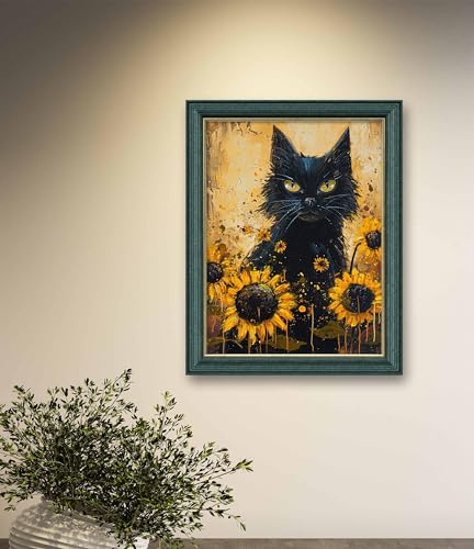 Leczany Cross Stitch Stamped Kits Patterns Craft Kit Needlepoint Full Range of Embroidery Starter Kits Beginners for DIY 11CT 3 Strands | Black Cat and Flower 13×17.3 inches - color: 11CT Stamped kits,Black Cat and Flower 13×17.3 inches