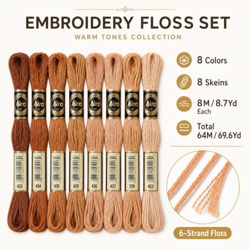FASHEWELRY 70 Yards Handmade Polyester Embroidery Floss Crewel Cross Stitch Threads 0.5mm 6-Ply Embroidery Thread Bulk for Beginners Adult DIY Sewing Knitting Supplies (Coconut Brown) - color: Coconut Brown, size: 0.5mm