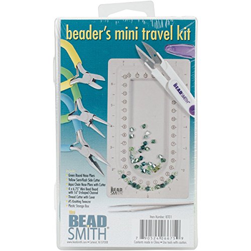 The Beadsmith Beader’s Mini Travel Kit - Color-ID Set – Includes Bead Board, Side Cutter, Round Nose, Chain Nose, Thread Snippers, Tweezers and Storage Box – Tools for Jewelry Making - size: Mini Travel Kit - 5 Inches
