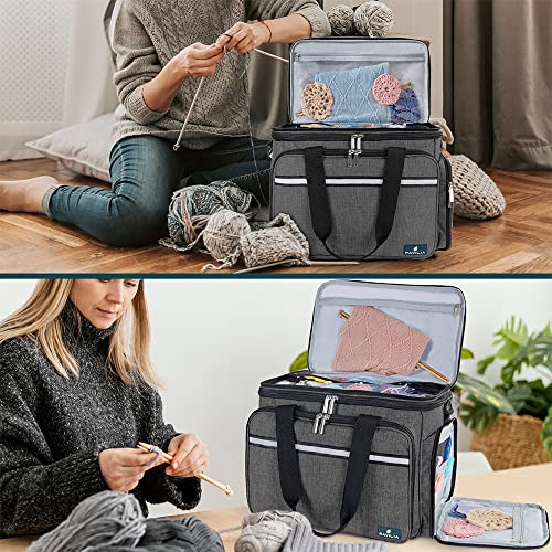 PAVILIA Knitting Yarn Storage Bag Crochet Organizer for Knitter, Dark Grey - color: Charcoal Grey
