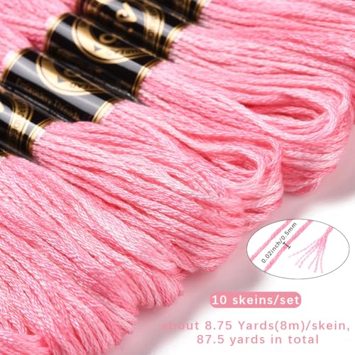 10 Skeins 87.5 Yards 6 Ply Variegated Hot Pink Embroidery Thread Segment Dyed Cross Stitch Floss Gradient Friendship Bracelet String Yarn Bulk for Sewing Making Jewelry Needlecraft Knitting - color: Hot Pink