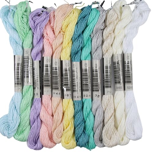 KCS 328 Yards(300 Meters) Mercerized Pearl Cotton Crochet Needlepoint Thread,Size 5, 12 skeins,Mixed Color 18 - color: 12color18, size: 12 skeins
