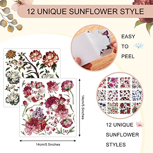 BBTO 12 Sheets Rub on Transfers for Crafts Wood Furniture DIY, 5.5" x 5.7" - style: Dark Floral