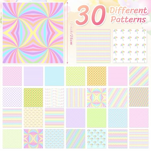 Tatuo 30 Pieces 10 x 10 Inches Easter Cotton Fabric Bundle Squares Patchwork Pastel Fabric Sewing Quilting Bundles Assorted Pattern Cloth for DIY Scrapbook Craft Making - style: Easter