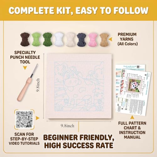 Embroidery Punch Needle kit Frame, Embroidery Starter Kits for Beginner,Punch Needle Fabric with Pattern,Threader, Yarns,Embroidery Hoops & Rug Punch (Green-Brown) - color: Green-brown
