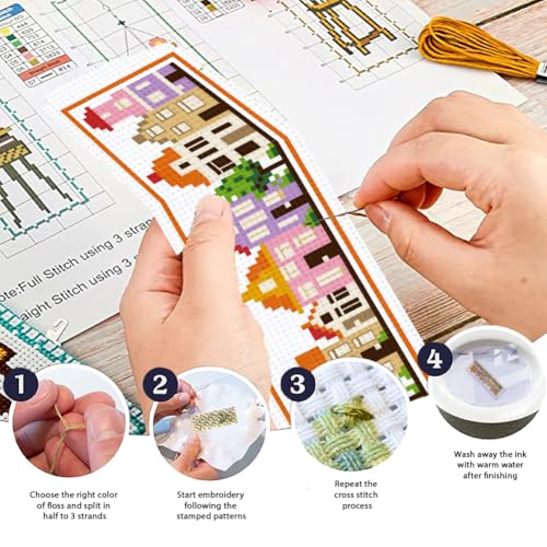 ORIGACH 6 Set Colorful Town House Cross Stitch Bookmark Kit for Beginner - style: Small Houses