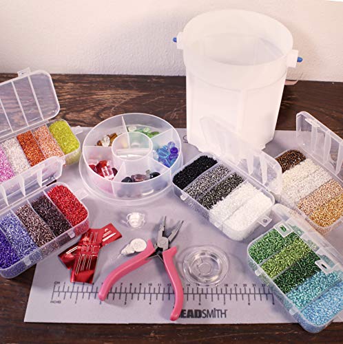 The Beadsmith Portable Bead Caddy - Bead Set w/Jewelry Making Supplies, Includes 1000+ gm of Seed Beads Plus Accessories & Storage