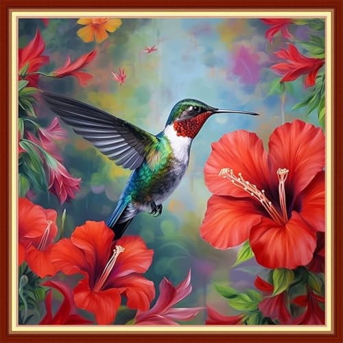 Joyhoor Stamped Cross Stitch Kits for Beginners, Needlepoint Kits for Adults, 11CT Counted Embroidery Kits-Hummingbirds Gather Honey 18x18 inchs - color: Artstyle18