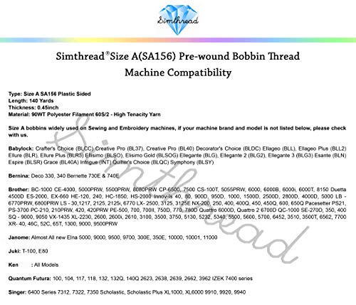 Simthread 25pcs Size A SA156 90WT Prewound Bobbin Thread - Black - color: 90wt Black