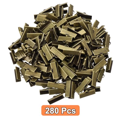 uxcell 280Pcs Ribbon Crimp Clamp Ends, 20mm Bookmark Pinch Crimp Ends, Cord Ends Fasteners Clasp Crimp Ends for DIY Bracelet Necklace Jewelry Making, Bronze Tone - color: Bronze Tone, size: 20mm