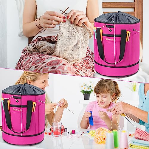 MYBAGZING Expandable Crochet Bag Organizer with Drawstring Closure, Round - color: Pink-Ⅰ, size: Large-Drawstring Closure