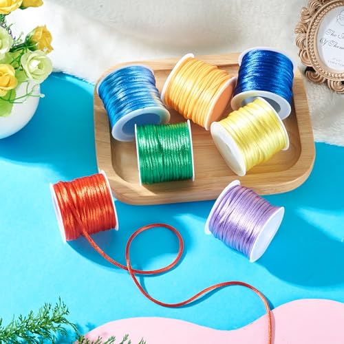 Elecrelive 77 Yards 2mm Rattail Satin Cords Nylon String 7 Colors Silk Trim Beading String for Braided Bracelet Kumihimo Lanyards Jewelry Keychain - color: 7 Colors