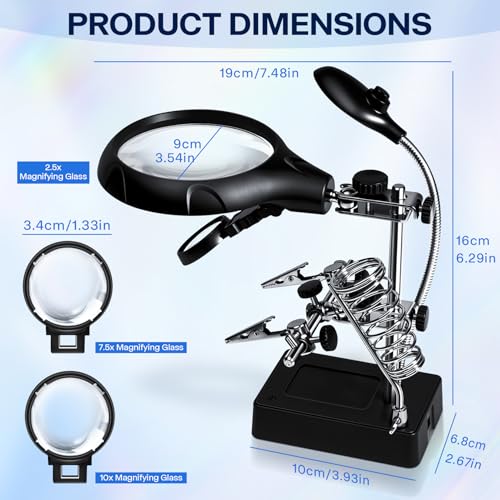 2.5X 7.5X 10X Helping Hands Magnifier Soldering Station with LED Light - color: Black-1