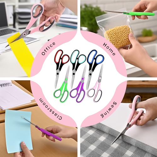 Scissors Set of 6 Pack, 8" All Purpose Sharp Shears for Everyday Use - color: Light Green 6 Pack
