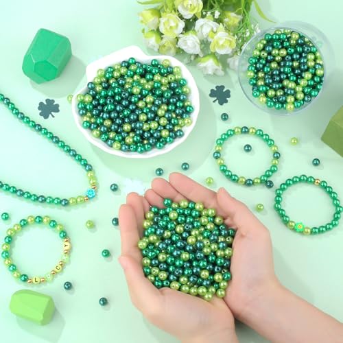 DUQGUHO 8mm St. Patrick's Day Beads for Jewelry Making, Green Beads Party - color: Mixed Green, size: 8mm