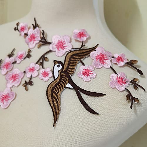 1pair Quince Sakura Flower Embroidery Iron On Applique Patches (Pink H) - color: Pink H