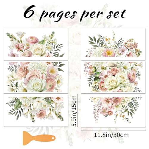 6 Sheets Vintage Life in Full Bloom Flower Rub on Transfer 6x12 - style: Minimalist Style Flowers