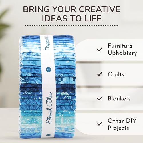 Tinyspool & Co.'s Twirlie Roll 40 Precut Quilting Fabric Strips for Quilting Supplies, Crafting, and Sewing, Soft Cotton Strip for Blanket, Rug, Upholstery, Home Decor, and Purse Making, Eternal Bleu - color: Eternal Bleu