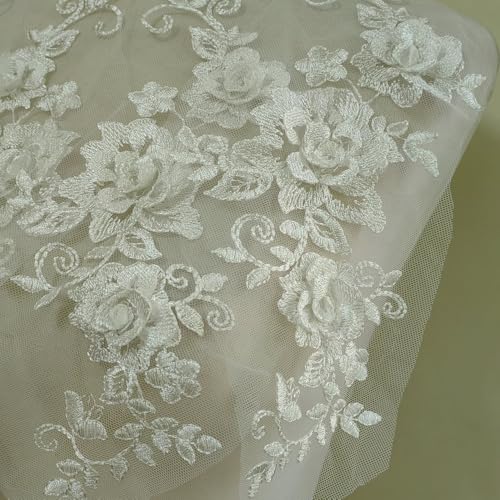 2 Pair 29 * 13cm Red/Pink/Purple/Sky Blue Wedding Dress Lace Shirt Accessories Embroidery Lace Garment Design DIY Accessories (White) - color: white