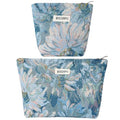2 Pcs Aesthetic Oil Painting Blue Floral Cosmetic Bag Travel Makeup Pouch - color: Flower Blue