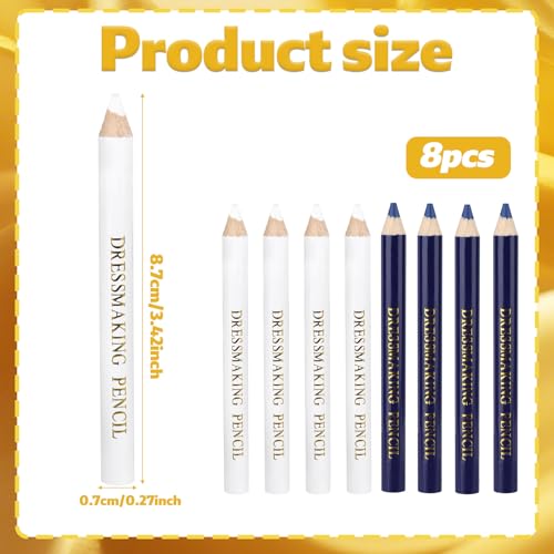 8pcs Fabric Markers for Sewing, Water Soluble Sewing Fabric Pencils with Tip Caps Tailors Chalk Tracing Tools for Quilting Tailoring Embroidery Dressmakers DIY Crafts (Blue, White)