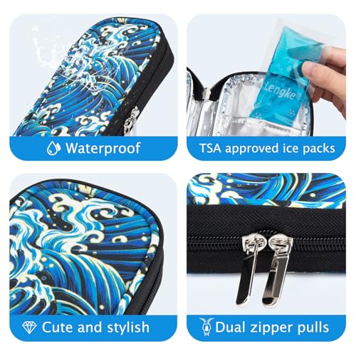YOUSHARES Insulin Cooler Travel Case, Diabetic Travel Case TSA Approved with 2 Ice Packs for GLP-1, for Ozempic, for Insulin Pens and Insulin Vials for Daily & Travel - color: Waves