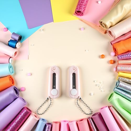2Pcs Pink Keychain Scissors,Folding Scissors,Safe Portable Travel,Foldable Telescopic Cutter Pocket,Mini Scissor with Keychain for Cutting, Scrapbooking Crafting, Cutting Tools
