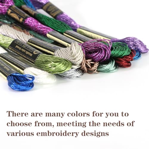 12 Skeins Embroidery Floss, Lilac Metallic Embroidery Thread Polyester Cross-Stitch Threads for Hand Embroidery String Art DIY Creation - color: Lilac