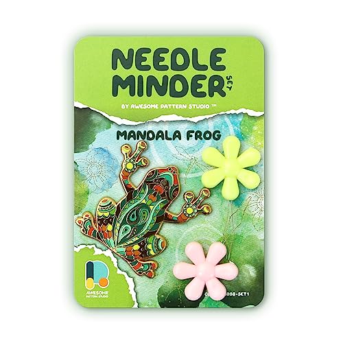Awesome Pattern Studio Needle Minder Set - Mandala Frog Magnetic Needle Minder + 2 Needle Threaders. Enamel Pin for Cross Stitch, Embroidery and Craft - size: Frog Set #1