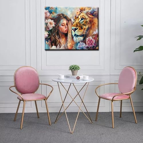 Paint by Numbers for Adults DIY Girl and Lion in Smoke Paintings Beauty and the Beast Oil Painting Kit for Kids Beginner Acrylic Pigment Painting Art Painting by Numbers Wall Decor(Manual Frame) - color: Art-03, size: 16''Wx20''H(DIY Frame)
