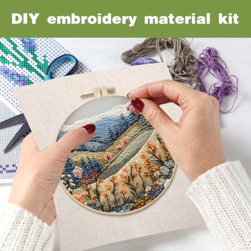 EUBUY Landscape Embroidery Kits for Beginners, Embroidery Kits for Beginners Adults, Beginners Embroidery Starter Kit with Pattern, Needle Thread DIY Embroidery Material Kit - color: Type 10