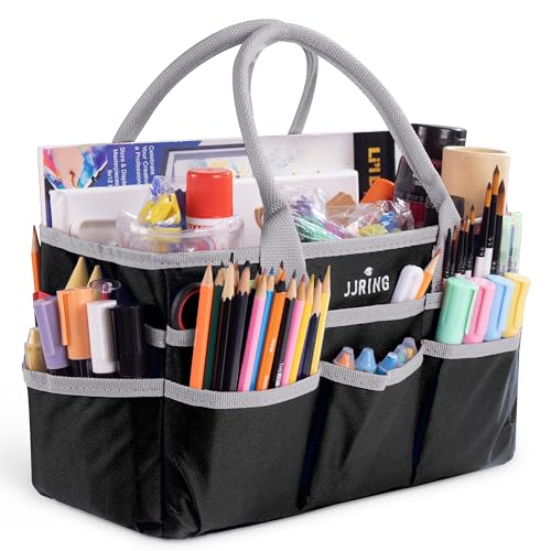 JJRING 600D Nylon Craft & Art Organizer Tote Bag With Pockets, Silver - color: Silver, size: Small