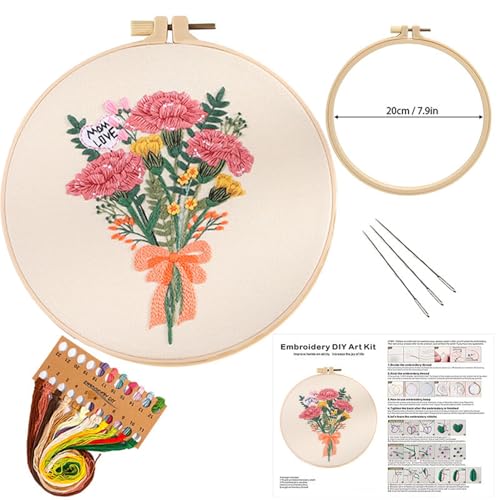 BoAn Carnation Embroidery Kit for Adults, Floral DIY Cross Stitch Starter - color: muqinjie-3