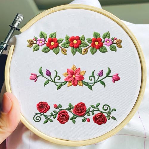27 Pcs Water Soluble Stabilizer Embroidery Patterns Flower Vine Embroidery Pattern Sewing Flowers Border Pre-Printed Floral Stick & Stitch Paper for Jean Bag Tshirt Bags Towels 4 Sheets
