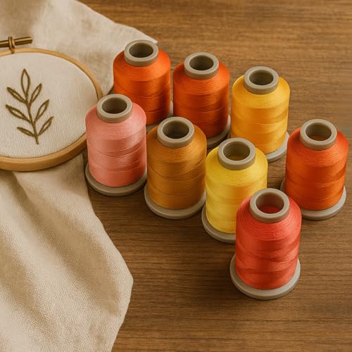 Mixed Color Embroidery Thread Set of 8 | 8057 | 9074 | 9100 | 8021 | 9132 | 8119 | 9108 | 9613 | 15 Gr Polyester Embroidery Machine Thread (8, Orange) - color: Orange