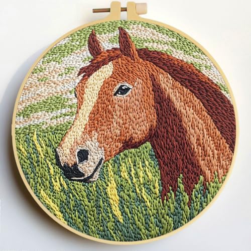 Punch Needle Kits Brown Horse and Green Grass 20x20cm-7