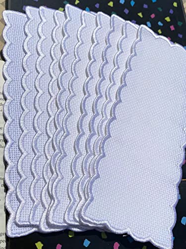 Max Stitch 10 pcs Colored Pure White Scallop Embroidery Edged Blank Cross Stitch Bookmark for DIY,aida Fabric Edged Cross Stitch Book Mark Blank