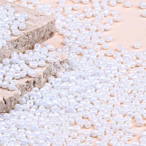 10150pcs 2mm Glass Seed Beads Bulk, 12/0 Mini Small Round Bead for Jewelry Making Tiny Craft Glass Seed Beads for Jewelry Making Bracelet Wrist Necklaces(White 3) - color: White 3