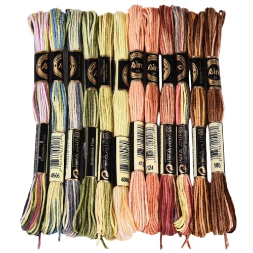 12 Skeins 105 Yards Cross Stitch Floss Colorful Embroidery Thread 6 Ply Variegated Polyester Friendship Bracelet String Bulk for Sewing Making Needlecraft Knitting Clothes Stitching Decor - color: Autumn Color