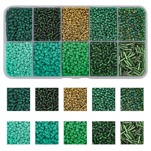 5000pcs Green Glass Seed Tube Bugle Beads for DIY Jewelry Making - color: Green
