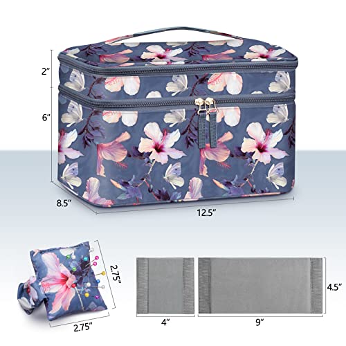 FINPAC Double-Layer Sewing Accessories Storage and Organizer Case Bag - color: Blooming Hibiscus