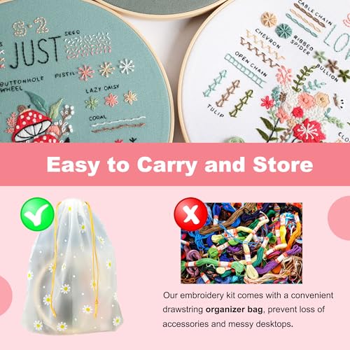ZVKVJVZ Embroidery Starter Kit for Beginners Floral Stamped Patterns 3 Sets
