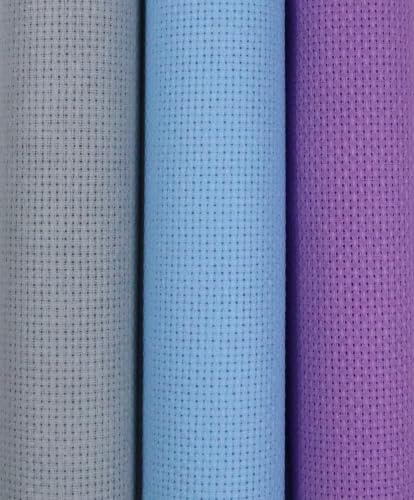 KCS 3 pc of 15" x 18"(38cmx45cm) 16 Count Cross Stitch Cotton Aida Cloth Needlework Rolled Fabric Box,16CT,Light Grey+Light Blue+Lavender - color: Light Grey+light Blue+lavender, size: 16CT