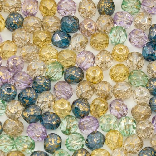 0.9 oz (25g) Mix of 100pcs 6mm Round Faceted Fire Polished Czech Glass Beads, Golden Shades - color: 6mm Gold Mix