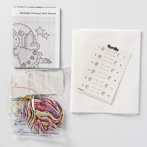 Bucilla Counted Cross Stitch Birth Record Kit, 10 by 13-Inch, 45328 Princess, Pink
