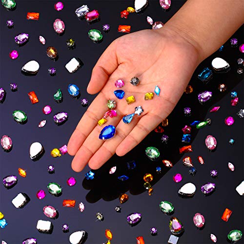 WILLBOND 320 Pcs Sew on Rhinestone Acrylic Crystal Gems Mix Shape Mix Size