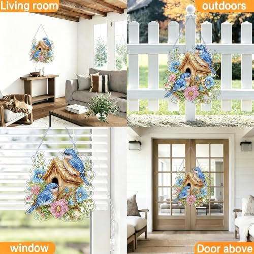 STGLCR Birdhouse DIY Hanging Diamond Art Kits for Adults Flower, Bird Diamond Painting Kits, Special Shaped Rhinestone, Acrylic 5D Gem Art Craft Window Pendants Home Garden Wall Hanging Ornament Kits - color: Birdhouse