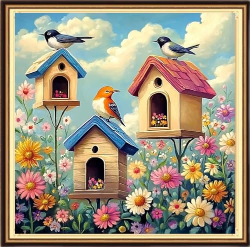 Redxing Counted Cross Stitch Kit for Beginners,Unprinted Needlepoint Kits for Beginners Cross Stitching Embroidery Kit 11CT Stitches kit-Little Bird Home 18x18 inch - color: KitsColor19