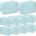 Sanwuta 10 Pcs Seersucker Cosmetic Bag Seersucker Makeup Bag Women Stripe Large Travel Toiletry Organizer Preppy Storage Pouch for Embroidery Wedding Bridesmaid Bride Mom (Mint Green) - color: Mint Green