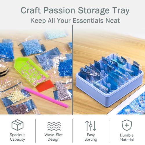 RaySoar 3D Printed 20 Grids Diamond Painting Bag Organizer, Multi Slot Drill Bags Storage Tray, Spill Proof Stand Upright Portable Desktop Craft Storage Caddy for Small Diamond Art Accessories -Blue - color: Blue